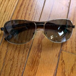 1990s Vtg Prada SPR 59L Black Lense Silver Frame Aviator Sunglasses 59 13 140